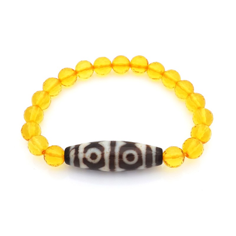 The Golden Tiger Tooth 6 Eyed DZi Bead with 8mm Faceted Citrine Bracelet