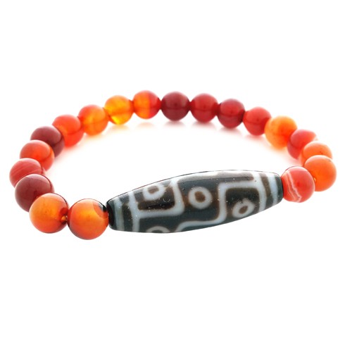 9 Eyed Dzi Bead with Natural Red Agate Bracelet