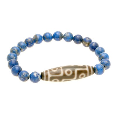 9 Eyed Dzi Bead with 8mm Natural Lapis Lazuli Bracelet