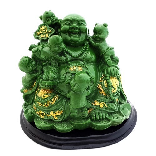 The Laughing Buddha With Children - Jade Green