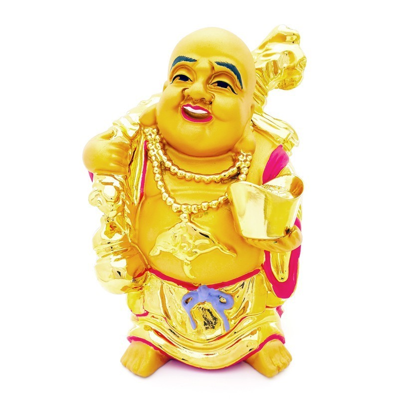 The Golden Laughing Buddha holding an Ingot