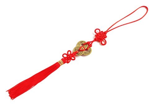 Feng Shui 3 I-Ching Coins Tassel With Mystic Knot