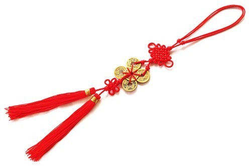 Feng Shui Six Chinese Coins Tassel with Mystic Knot