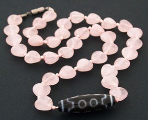 10 Eyed Dzi Bead with Heart Shape Rose Quartz Beads Necklace