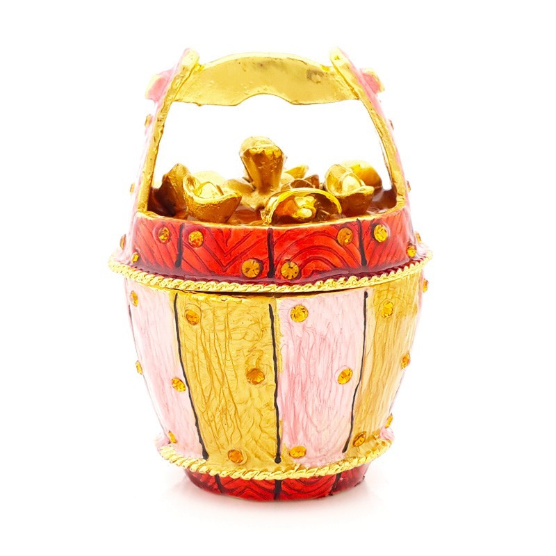 Bejeweled Overloaded Golden Wealth Bucket for Prosperity and Good Fortune