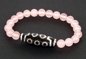10 Eyed Dzi Bead with Natural Rose Quartz Beads Bracelet