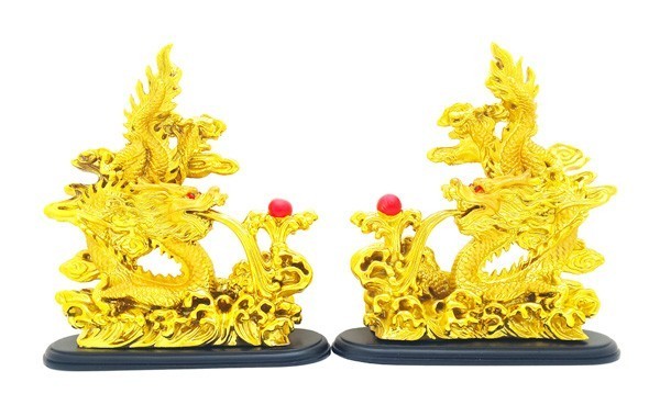 Double Golden Dragons Grasping a Pearl 