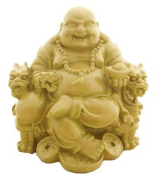 Laughing Buddha Sitting on Dragon Chair