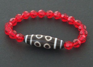 8 Eyed Dzi Bead with RED Swarovski Crystals Bracelet