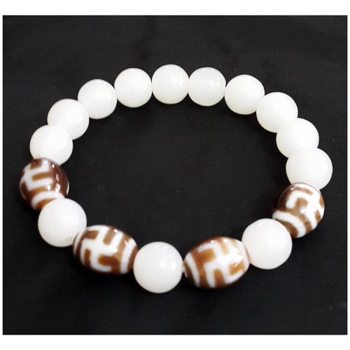 Hotu Dzi Beads with White Jade Bracelet