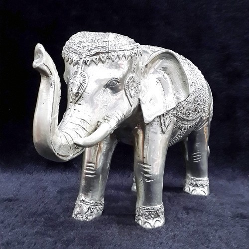 Feng Shui Sculpture Elephant SILVER Statue with Rising Trunk