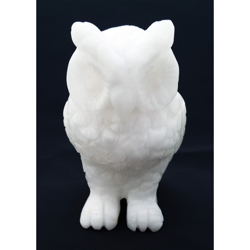 Natural White Jade Owl Figurine for Good Health