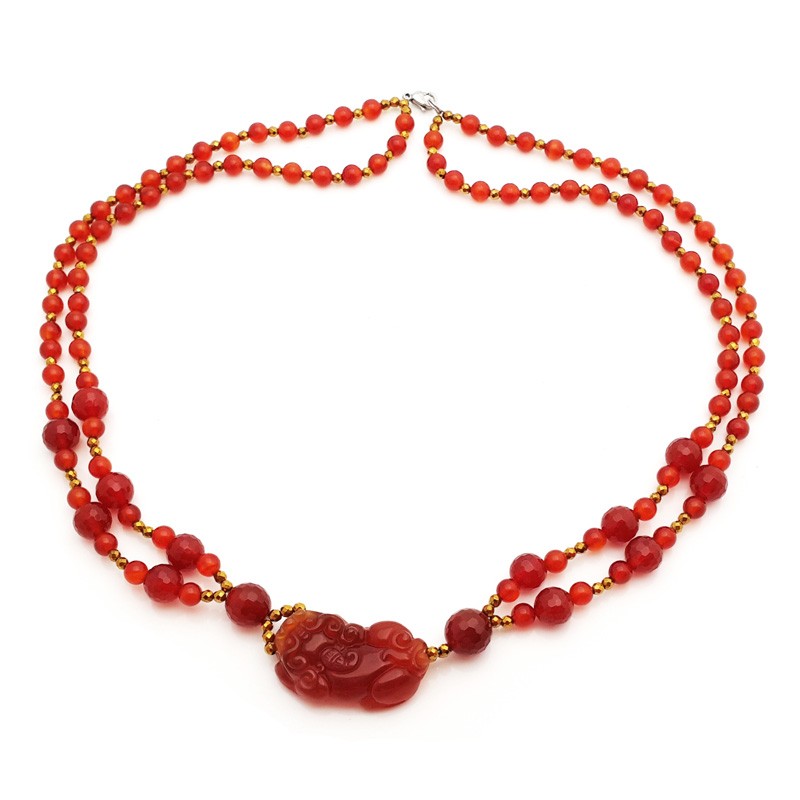 Natural RED Agate Pi Yao Pendant Necklace for Protection and Good Fortune
