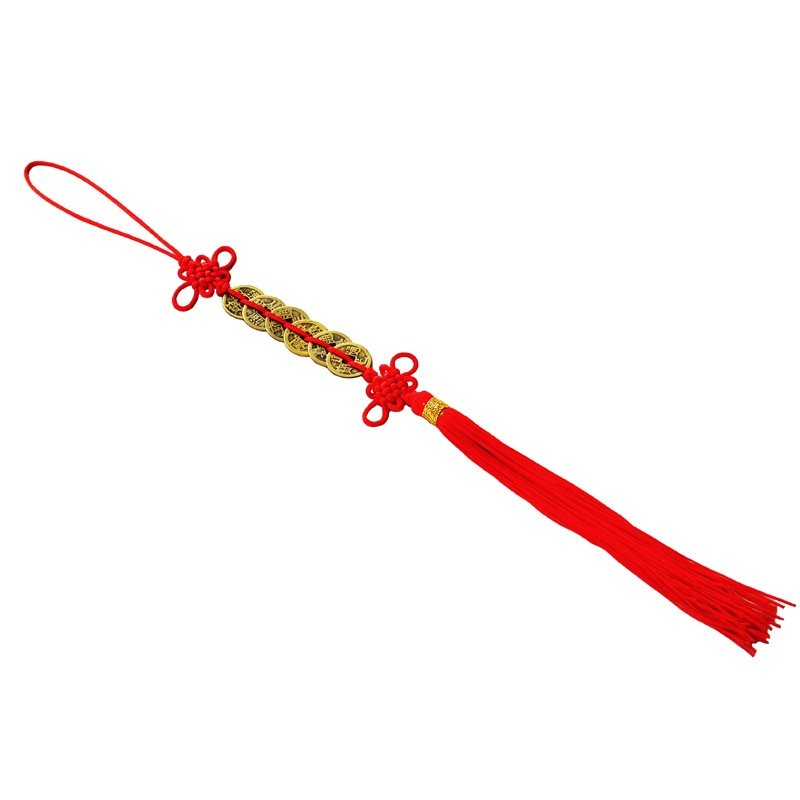Feng Shui Lucky Red Tassel 6 x Coins Chinese Hanging Charm Health Wealth Temple 