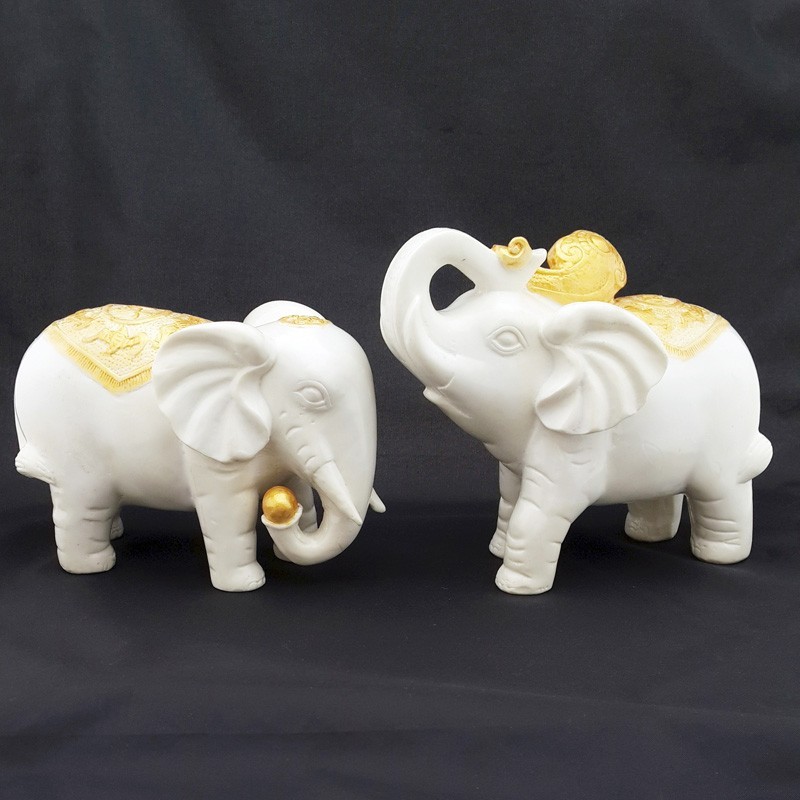 Feng Shui Sculpture White Elephants for Success Luck and Protection