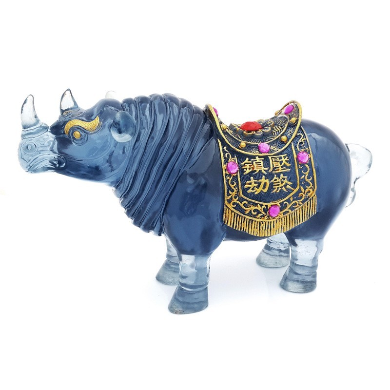 Feng Shui Sculpture Blue Rhinoceros Statue for Protection