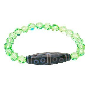 15 Eyed Dzi Bead with Swarovski Crystal Bracelet ( Peridot )