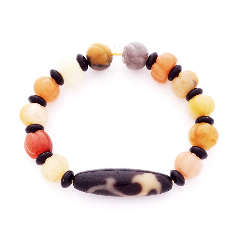 Authentic OLD Agate dZi Bead Ru Yi Bracelet for Authority and Auspiciousness