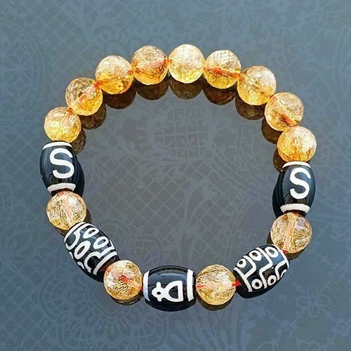 The Imperial Four Tibetan Agate Dzi Beads With Natural Citrine Feng Shui Bracelet for GOOD LUCK