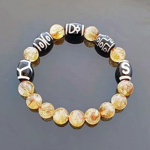 The Imperial Five Agate Dzi Beads With Natural Citrine Feng Shui Bracelet for Protection and Good Luck
