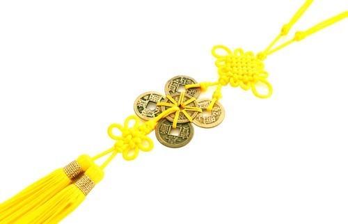 Feng Shui Six Chinese Coins Tassel with Mystic Knot