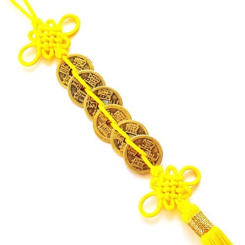 Feng Shui Six Emperor Coins Tassel with Mystic Knot