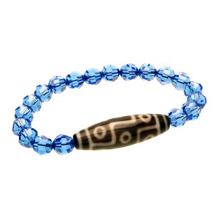 9 Eyed Dzi Bead with Swarovski Crystal Bracelet ( Sapphire Blue )