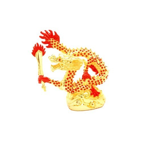 Bejeweled Red Dragon with Flaming Sword