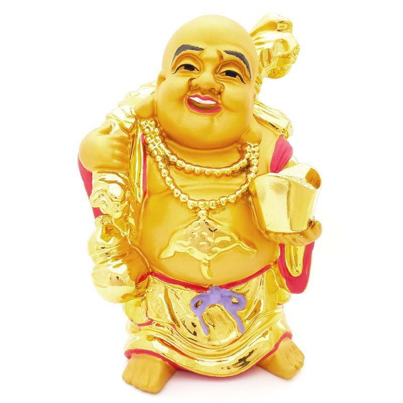 The Golden Laughing Buddha holding an Ingot