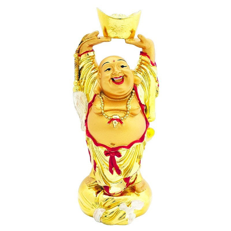 Laughing Buddha Lifting A Gold Ingot - Gold Plated