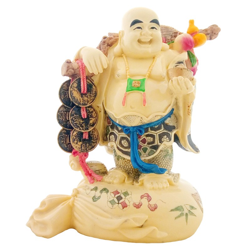 Laughing Buddha holding an Ingot and Coins