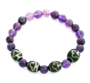 Bodhi Tree Dzi Beads with Natural Amethyst Bracelet