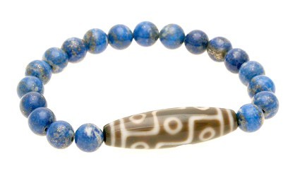 9 Eyed Dzi Bead with 8mm Natural Lapis Lazuli Bracelet