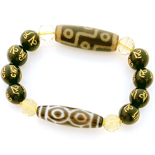 Authentic Tibetan Dragon Eye and OLD 9 Eyed Dzi Beads Stretch Bracelet