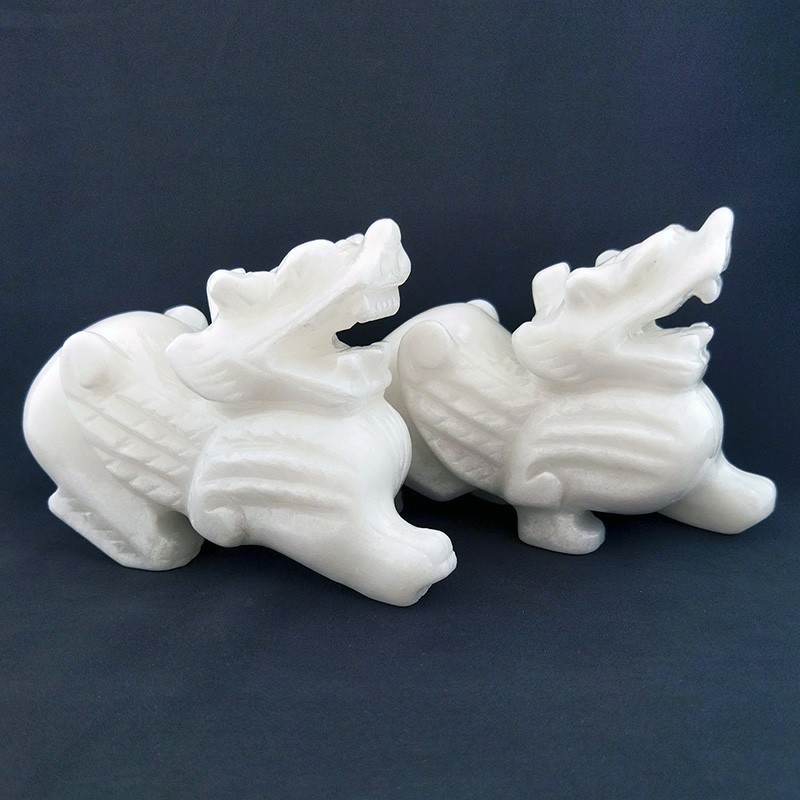 A Pair of White Jade Flying Pi Yao Feng Shui Symbol for Wealth Luck