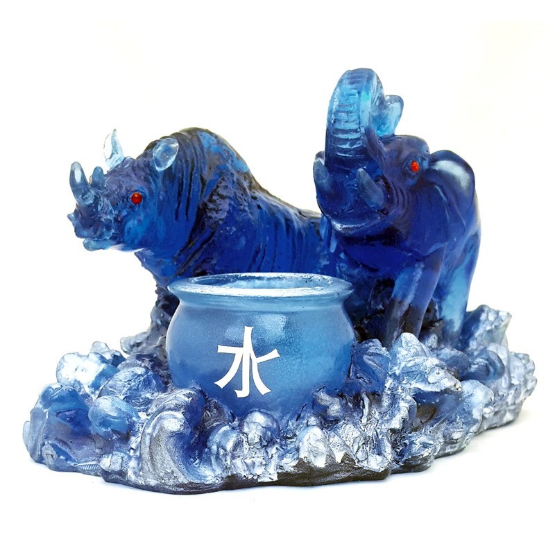 Feng Shui Blue Elephant and Rhinoceros for Power and Protection
