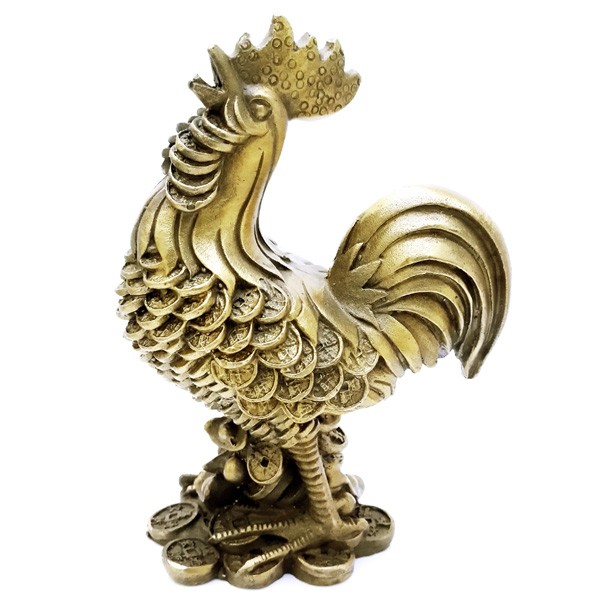 Bronze Rooster on bed of Coins and Ingots
