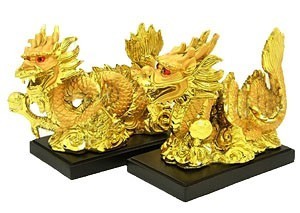 Double Golden Dragons Grasping Pearl  