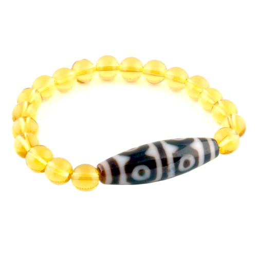 The Golden Tiger Tooth 6 Eyed DZi Bead with 8mm Smooth Citrine Bracelet