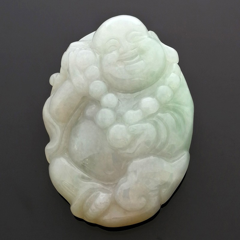 Natural Jadeite Grade A Carved Laughing Buddha Image Amulet Pendant