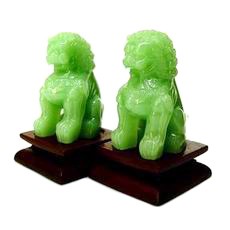 A Pair of Jade Temple Lions on Stand