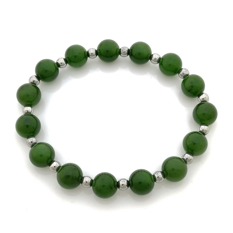 100% Natural Green Hetian Jade Hand-carved Beads Bracelet 