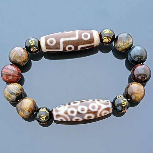 Authentic Tibetan DZI BEADS 21 Eyed and OLD 9 Eyed Feng Shui Stretch Bracelet for Wealth and Good Luck
