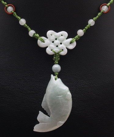 Jade Carp Fish with Mystic Knot Necklace