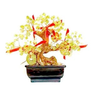 Peridot Crystal Tree with 8 Gold Coins for Good Relationship