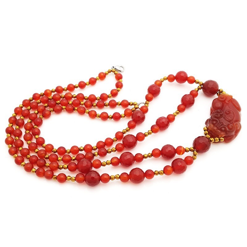 Natural RED Agate Pi Yao Pendant Necklace for Protection and Good Fortune