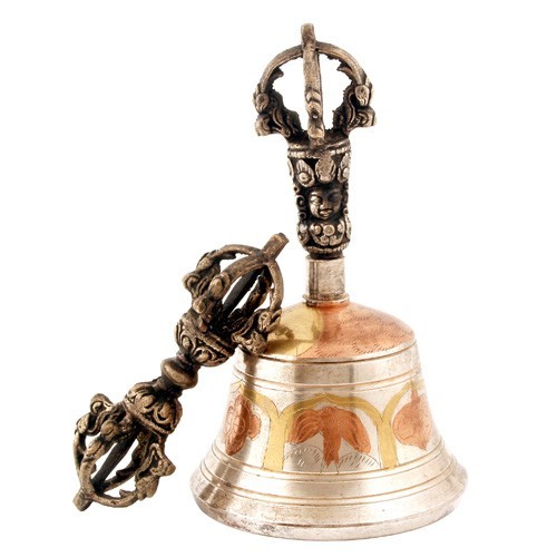 Tibetan Ringing Bell with 8 Auspicious Objects and Dorje