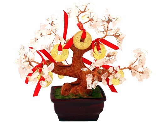 Rose Quartz Tree with 8 Gold Coins for Love ( Special Offer )