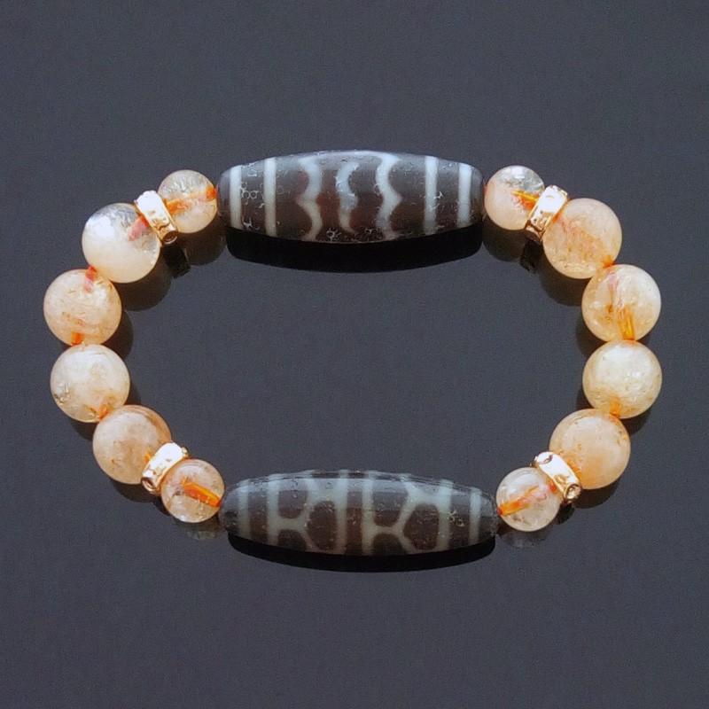 Feng Shui OLD Agate Garuda with Turtle Back dZi Beads Bracelet for Health and Longevity