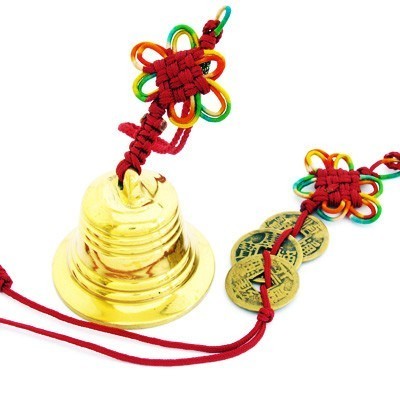 Feng Shui Three Coins and Bell with Mystic Knot - 1set